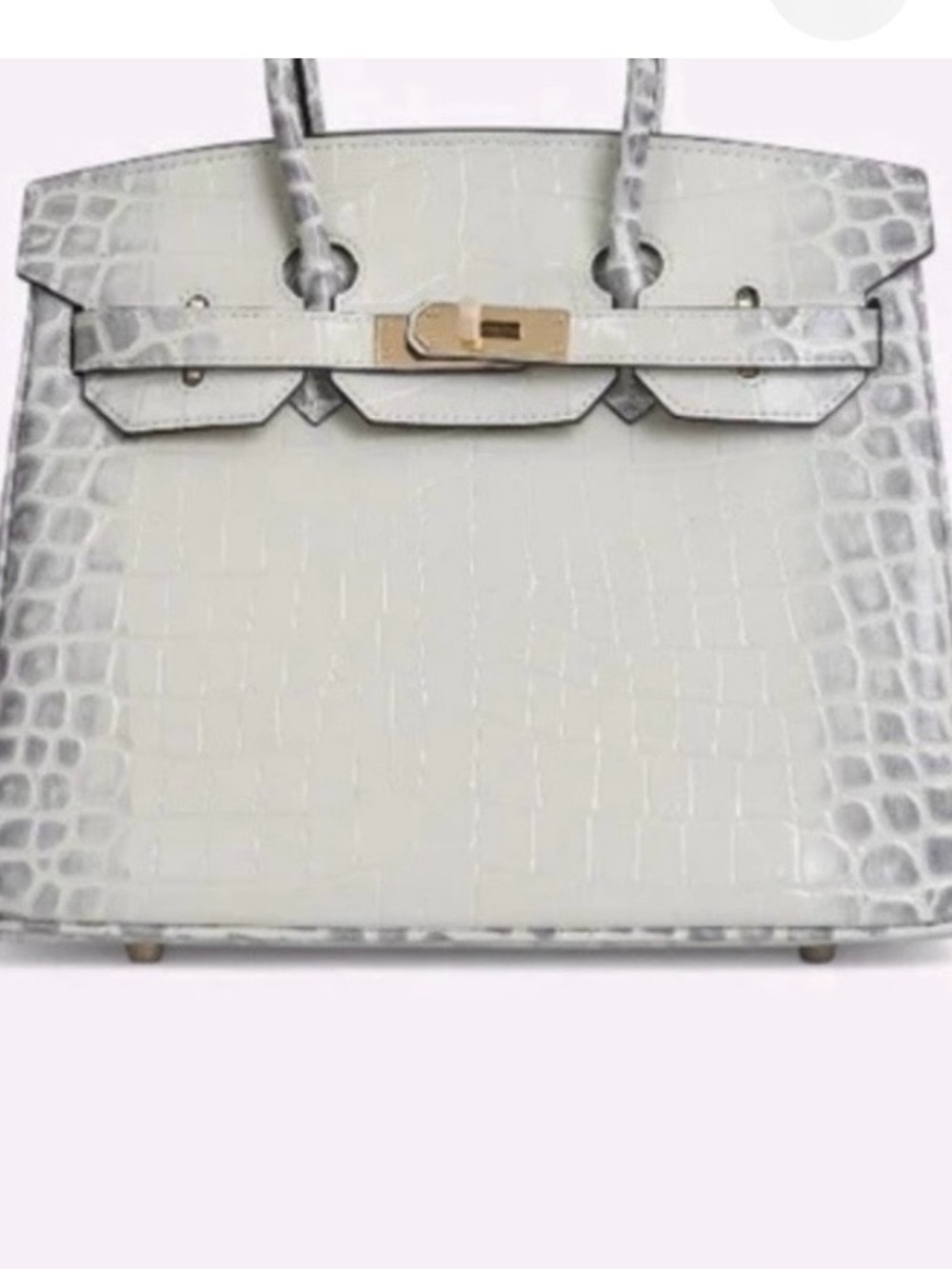 Croc-Embossed White Structured Tote Bag with Gold Hardware. 25CM
